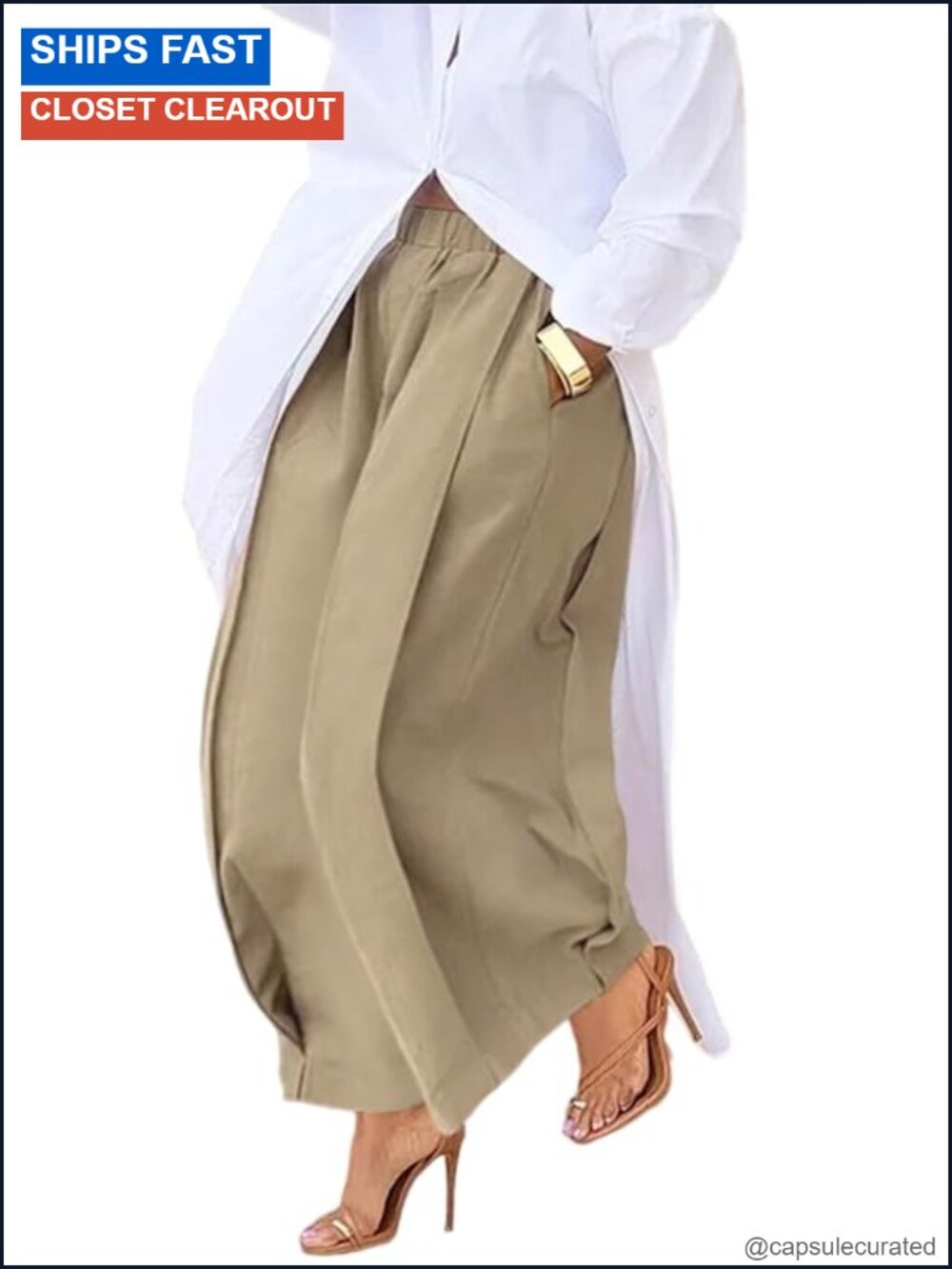 Cotton High Waisted Wide Leg Pleated Palazzo Pants With Pockets